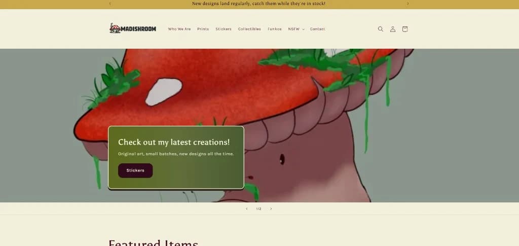 Homepage screenshot of Madishroom - E-commerce · Shopify storefront