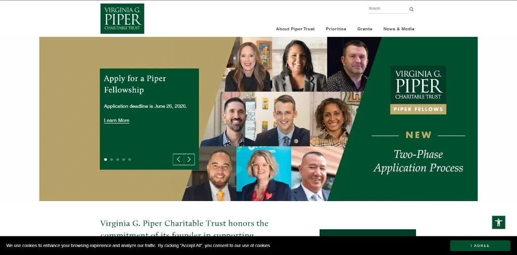 Homepage screenshot of Virginia G. Piper Charitable Trust - Philanthropy · Maricopa County, AZ